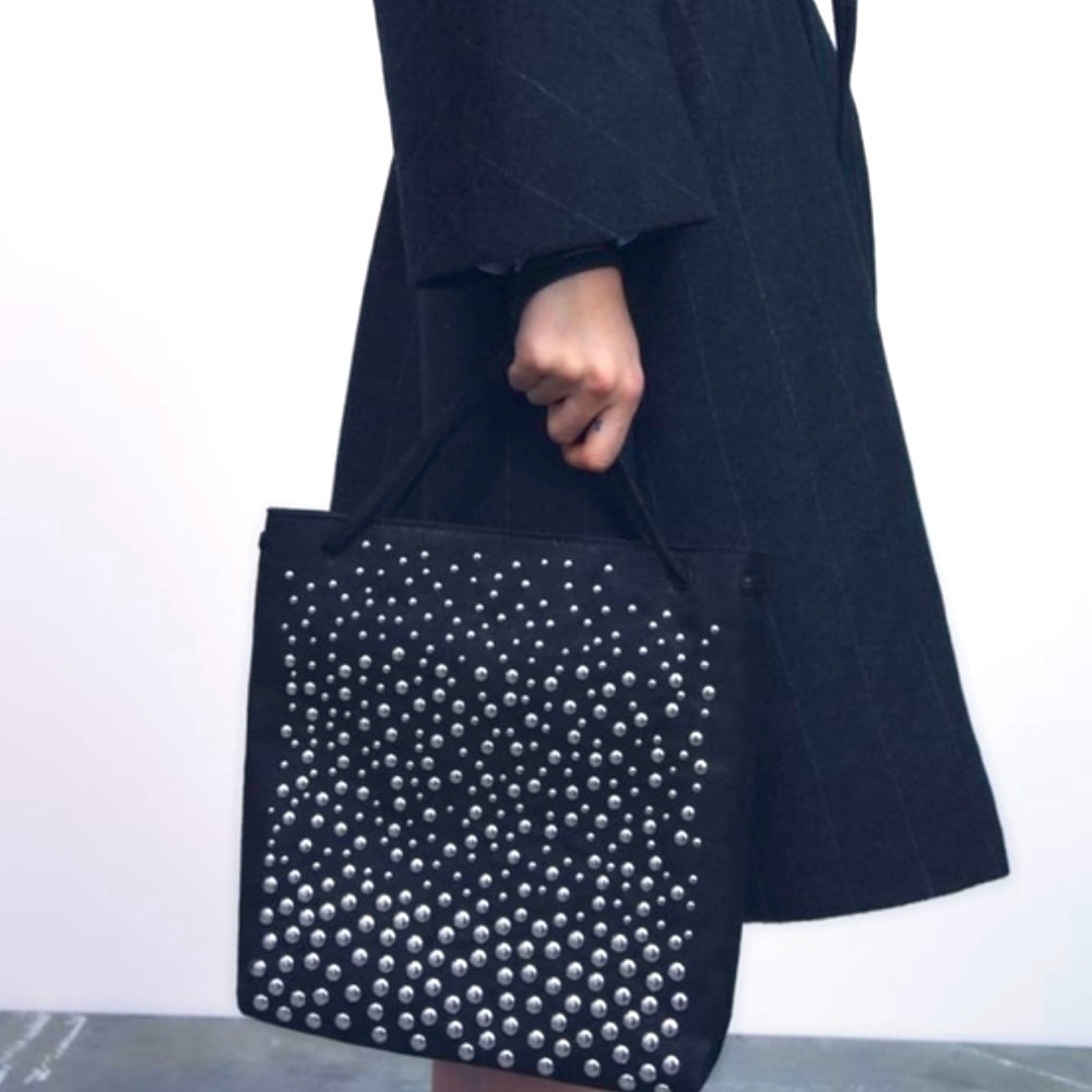 Zara Black Studded Tote Bag